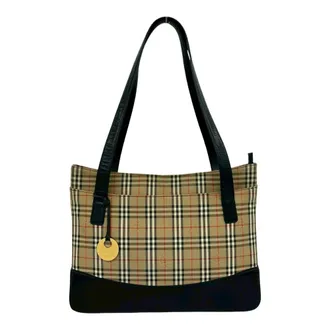 Burberry Beige Black Canvas Leather Handbag Shoulder Bag Tote Bag (Pre-Owned)