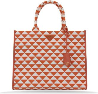 Prada Handtas met driehoekspatroon en leren details - Dames - Shoppers - Veelkleurig - ONE Size - Tassen