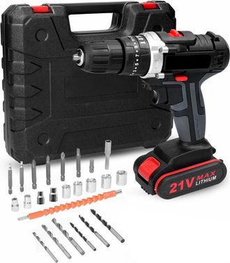 OEM Taladro Atornillador Inal&aacute;mbrico De 21 V, 45 Nm, Con Caja De Herramientas, 2 Bater&iacute;as De 1,2 Ah, 2 Velocidades, 25 + 3 Ajustes De Par, Luz Led