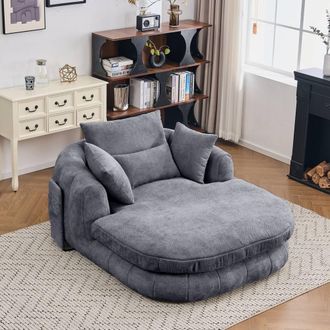 Matteo Oversized Plush Chenille Chaise Lounge Sofa with Pillows, Grey