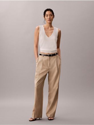 Calvin Klein Womens Linen Blend Tailored Wide Leg Pants - Brown - 10W x RL