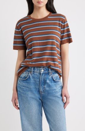 Rails Stripe Cotton & Cashmere T-Shirt in Mocha Stripe at Nordstrom, Size Xx-Small