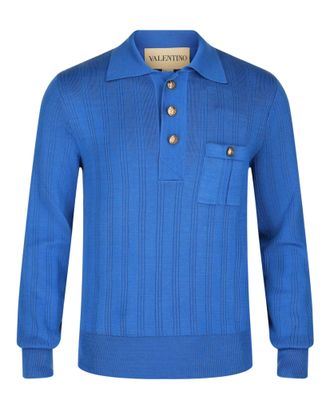 Valentino Ribbed Knit Cotton Polo Sweater
