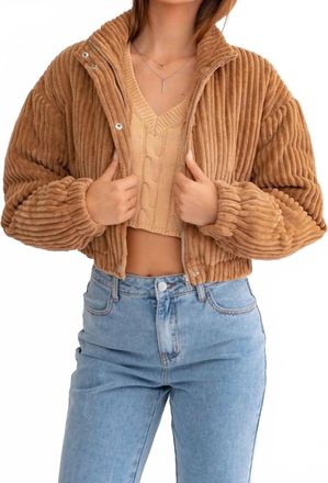 Le Lis Blanc Deux Cropped Corduroy Puffer Jacket In Brown