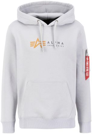 Alpha Industries Kapuzensweatshirt ALPHA INDUSTRIES Alpha Label Hoody, Herren, Gr. L, grau (pastel grau), angeraute Sweatware, Obermaterial: 100% Baumwolle, bedruckt, 