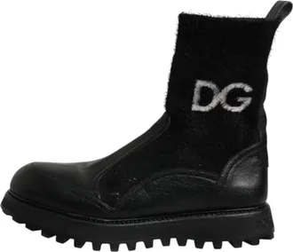 Dolce & Gabbana Black DG Logo Horse Sock Ankle Boots Mens Shoes (Pre-Owned)