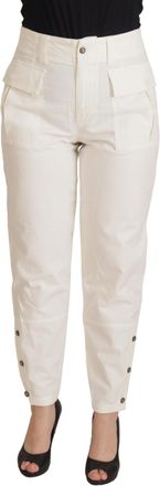 Dolce & Gabbana White High Waist Tapered Women Cotton Pants Elastane