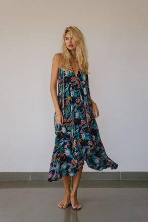 Sun Child Classic Silk Dress Gerber in Navy Multi at Nordstrom