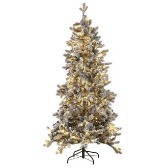 Beliani &Aacute;rbol De Navidad Artificial Blanco Nieve Sint&eacute;tica 180 Cm Ramas Con Bisagras Pre Iluminado Festividad Tatlow
