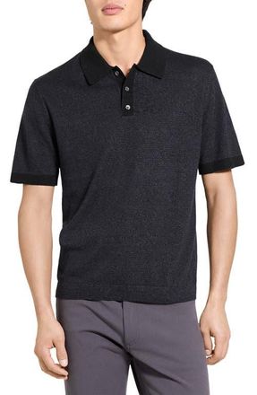 Theory Linen & Silk Polo in Black at Nordstrom, Size Xx-Large