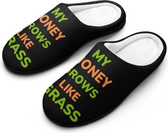 Generic My Money Grows Like Grass Mens House Slippers Memory Foam Washable Cotton Slip on Home Shoes