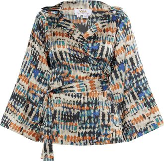 Usha Wikkel blouse Dames Beige blauw veelkleurig