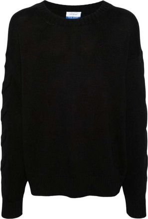 Off-white 3D Diag Knit Trui met Ronde Hals - Heren - Ronde hals truien - Zwart - S - Katoen - Truien & Vesten