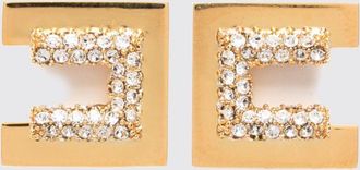 Elisabetta Franchi Orecchini in ottone e vetro con logo e cristalli