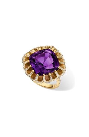 Mindi Mond Floating Amethyst & Diamond Pav&eacute; Cocktail Ring in 18K Yellow Gold at Nordstrom, Size 7