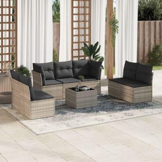 vidaXL Vidaxl - Set De Sof&aacute;s De Jard&iacute;n 8 Pzas Y Cojines Rat&aacute;n Sint&eacute;tico Gris