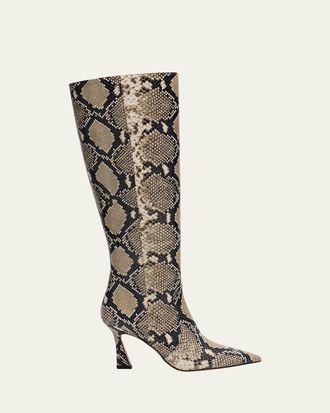 Stuart Weitzman 85mm Vinnie Snake-Printed Leather Knee-High Boots
