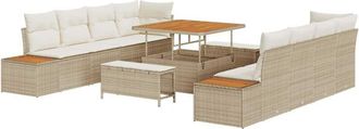 vidaXL Conjunto De Sof&aacute; De Jard&iacute;n Con Coj&iacute;n 11 Pcs Beige Polirat&aacute;n Vidaxl