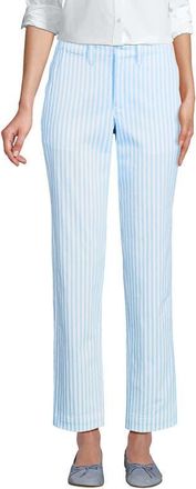 Lands End Mid Rise Classic Straight Leg Chino Ankle Pants in White/blue Awning Stripe at Nordstrom, Size 10 Tall