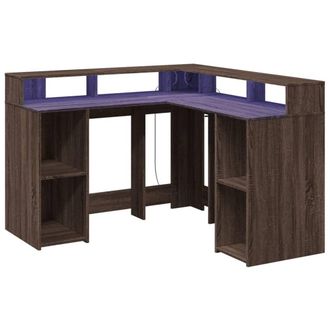 Berkfield Home Soft Desk with LED Lights Brown Oak 130x130x91 cm Engineered Wood | Size: 130 x 130 x 91 cm