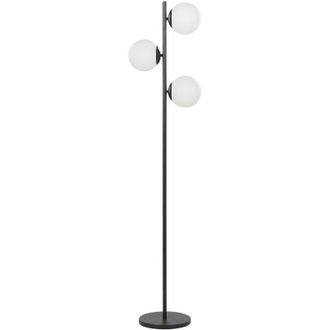 Beliani L&aacute;mpara De Pie Moderna Iluminaci&oacute;n Metal Base Negra Redonda 3 Luces Pantalla Esf&eacute;rica Blanco Wadi