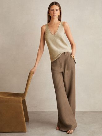 Reiss Gold Metallic V-neck Vest, XS