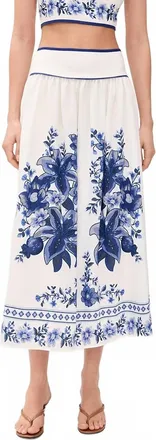Moon River Floral Midi Skirt In Blue