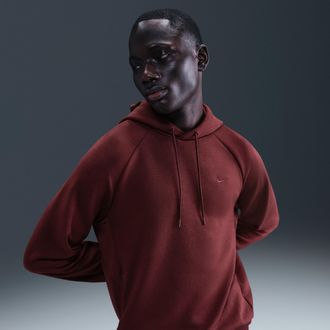 Nike Mens Primary Fleece Dri-FIT UV Pullover Performance Hoodie in Red | FZ0969-619