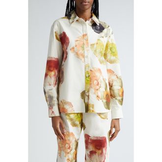 Stine Goya Carola Floral Long Sleeve Organic Cotton Button-Up Shirt in Pastel Poppies at Nordstrom Rack, Size X-Large