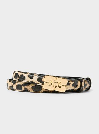 Ganni Womens Kat leopard grained faux leather slim belt