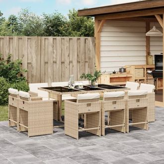 vidaXL Set Comedor De Jard&iacute;n 11 Pzas Con Cojines Rat&aacute;n Sint&eacute;tico Beige Vidaxl