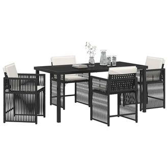 Berkfield Home Stylish 5 Piece Garden Dining Set with Cushions Black Poly Rattan