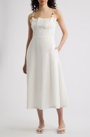 Cleobella Monique Sleeveless Cotton & Linen Midi Dress in Ivory at Nordstrom, Size X-Small