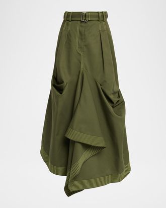Christopher John Rogers Tucked Trumpet Maxi Skirt With Belt