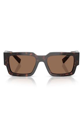 Prada 55mm Rectangular Sunglasses in Root Tortoise /Dark Brown at Nordstrom