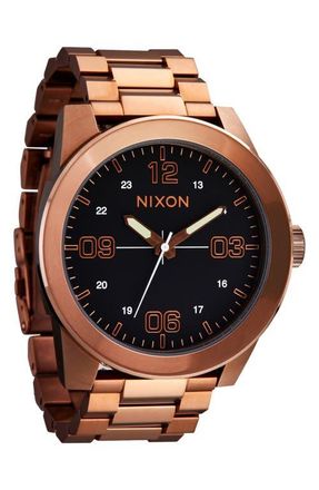 Nixon The Corporal Bracelet Watch, 48mm in Chocolate /Dark Roast at Nordstrom