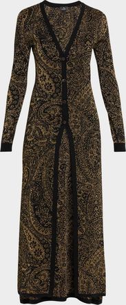 Etro Metallic Paisley Knit V-Neck Long Cardigan