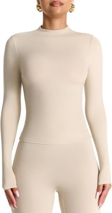 Naked Wardrobe Mock Neck Top in Taupe at Nordstrom, Size X-Large