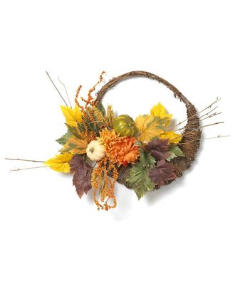 Gerson International 20in Diameter Cornucopia Wreath With Pumpkins And Berries
