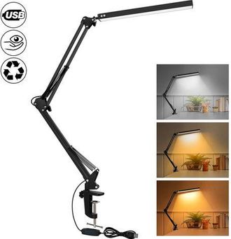 OEM L&aacute;mpara De Escritorio Led Potente Con Pinza - Luz Led Que Protege La Vista - 3 Modos De Iluminaci&oacute;n X 10 Niveles De Brillo - Negra
