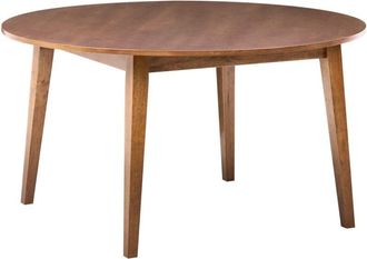 Beliani Mesa de comedor moderna redonda 140 cm tablero de MDF chapado roble patas de madera de caucho marrón oscuro Huntly