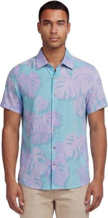 Lords of Harlech Monstera Floral Mens Linen Button-up Shirt in Monstera Floral Teal at Nordstrom, Size Xx-Large