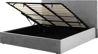 Beliani Ottoman Bed Velvet LORIENT 180 x 200 cm (EU Super King) Light Grey