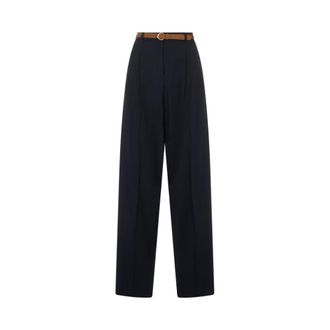 Max Mara Long Trousers with Double Front Pleats - female - Max Mara Studio - Straight Trousers - Blue - 2XS - Trousers