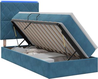 vidaXL Cama De Almacenamiento Led Con Colch&oacute;n Azul Oscuro 100 X 200 Cm Vidaxl