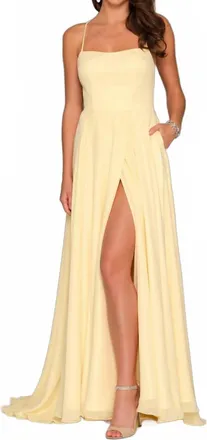 Dave & Johnny Sleeveless Gown In Yellow