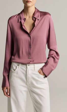 Vince Slim Fit Silk Blend Button-Up Shirt in Dusty Peony at Nordstrom, Size Xx-Small