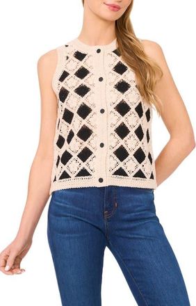 CeCe by Cynthia Steffe Cotton Crochet Sleeveless Sweater in Soft Cream at Nordstrom, Size Large