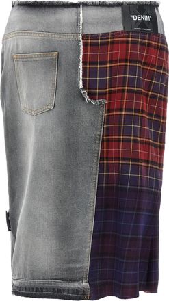 Off-white Patchwork Denim and Plaid Skirt - Multicolor