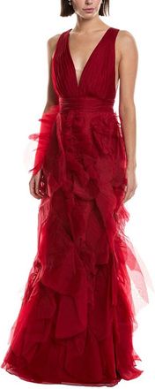Marchesa Sleeveless Deep V-Neck Silk Maxi Dress